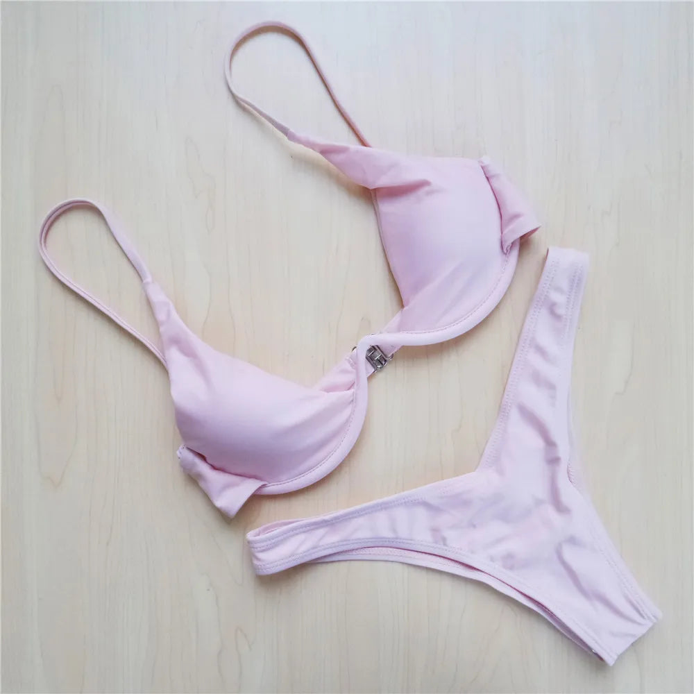 S - XL V-bar Underwired Bikini Female Swimsuit Women Swimwear Two-piece V shape Wire Bikini set Bather Bathing Suit Swim
