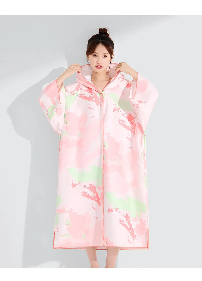 Quick-drying Windproof Hooded Bathrobe Swimming Sports Diving Beach Bath Towel Wearable Cape Bathrobe For Women