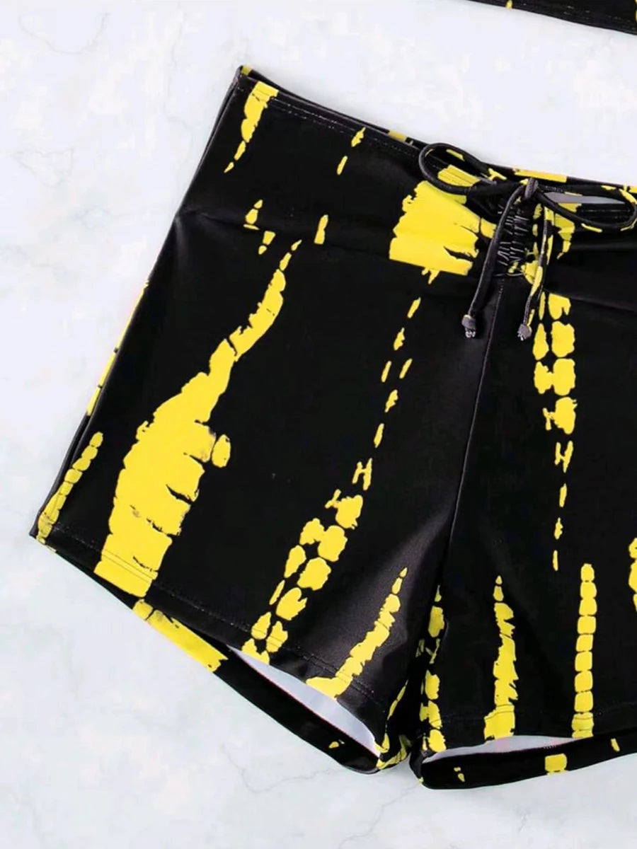Print String Bikini Swimsuit Women High Waist Shorts Swimwear Female Bathers Bathing Swimming Swim Suit Beachwear