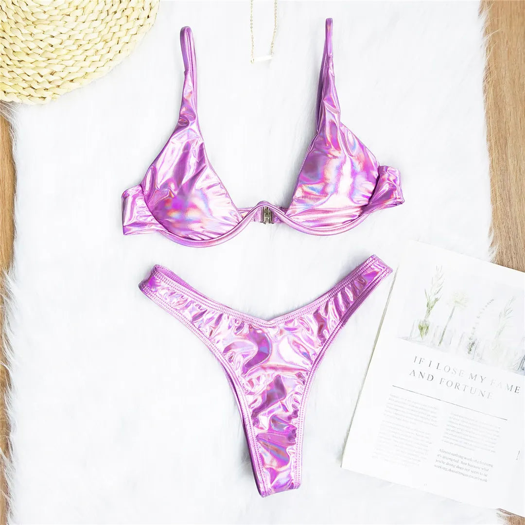 S - XL V-bar Underwired Bikini Female Swimsuit Women Swimwear Two-piece V shape Wire Bikini set Bather Bathing Suit Swim