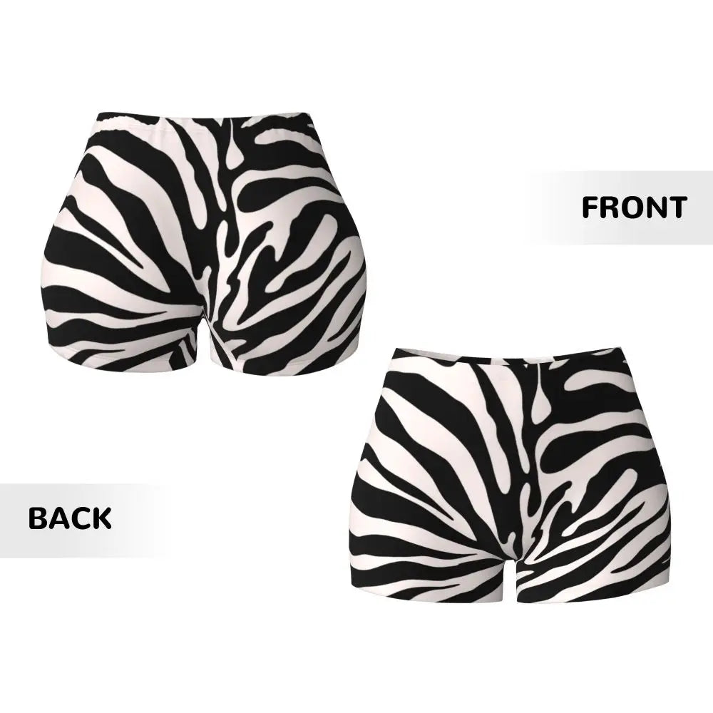 Wild Animal Designs Yoga Shorts Women Black And White Zebra Skin Stripes
