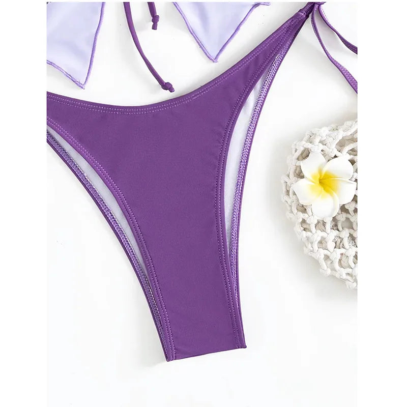 Butterfly Print Strapped Swimwear Women Tied High Cut Bikini Set Push Up Swimsuit Backless Summer Beach Bathing Suit Bathers