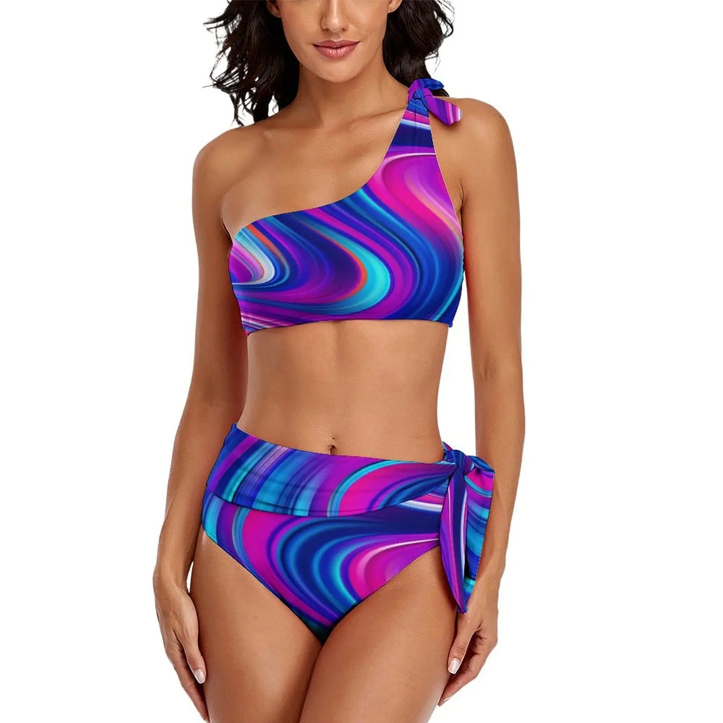 Retro Rainbow Bikinis Set Psychedelic Swirls Bikini Swimsuit High Waist Stylish Swimwear Beach 2 Pieces Feminine Bikinis