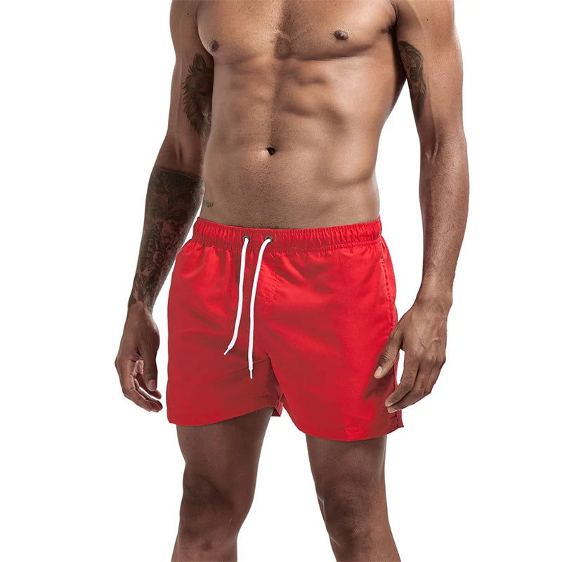 Mens Swim Trunks with Mesh Lining Side Pockets Solid Beach Shorts Quick Dry Lightweight Drawstring Board Shorts Summer Swimwear