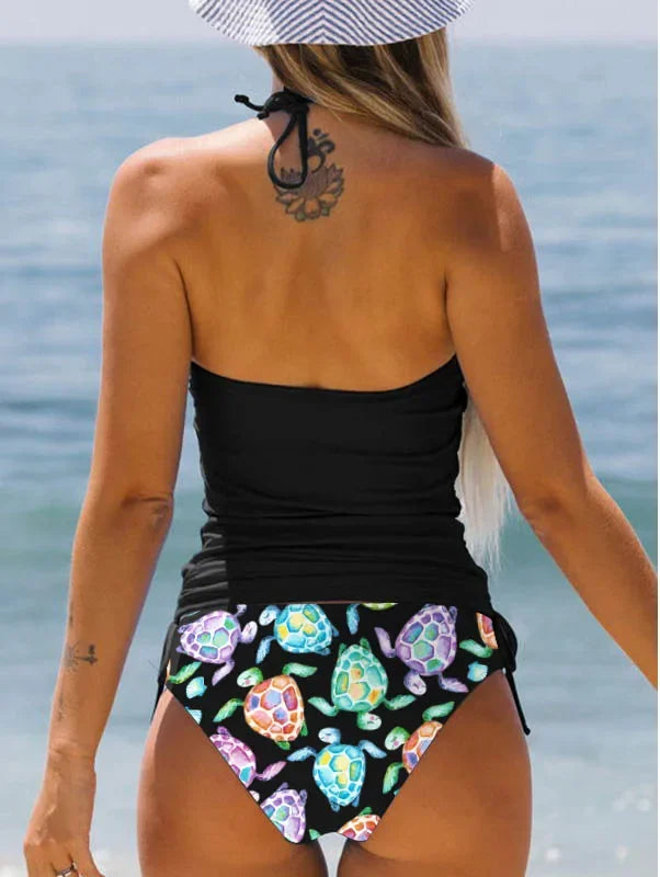 Women's Double Strap Swimsuit Comfortable Vacation Beach Tankini Short Dandelion Print Bikini S-6XL