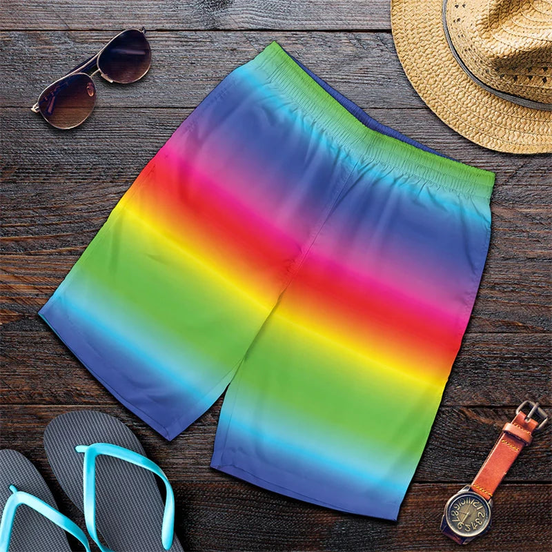 Rainbow Spiral Harajuku Short Pants Men 3D Printed Hawaii Swimsuit Trunks 2024 Summer Swimming Beach Shorts Breath Sport Gym Ice Shorts