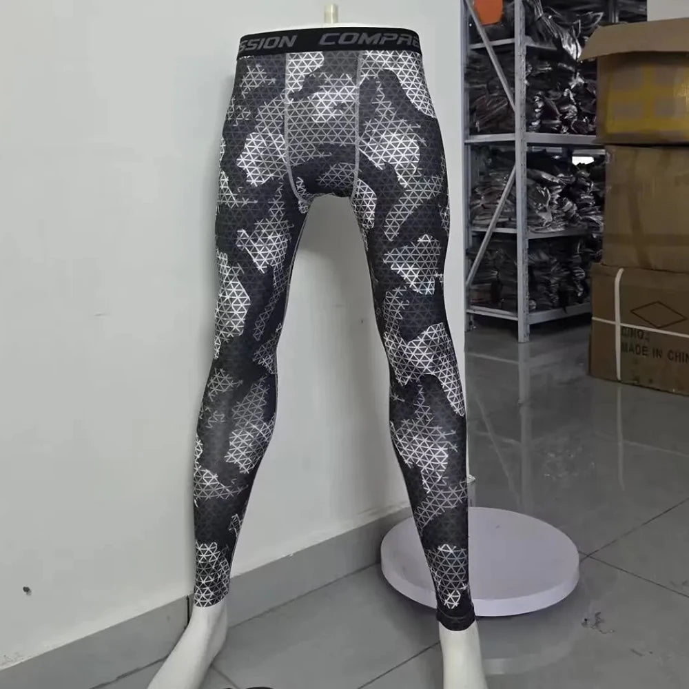 Men Camouflage Tights Man Fitness Compression Pants Quick-drying Elastic Leggings for Gym Training