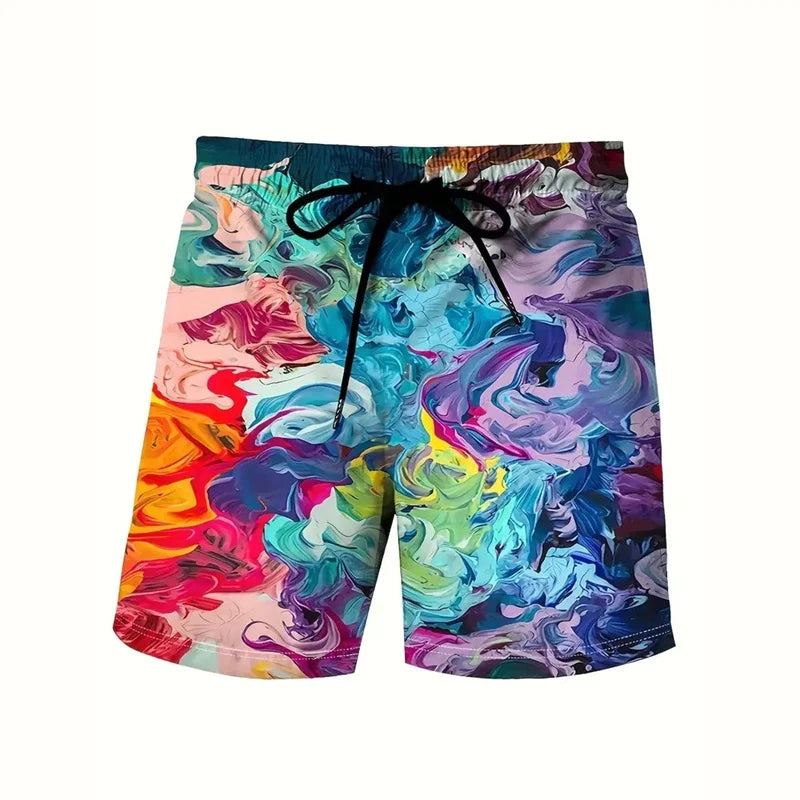 3D Printed Colorful Rainbow Neon Short Pants For Men Dragon Landscape Pattern Beach Shorts Summer Casual Street Breathable Swim Trunks