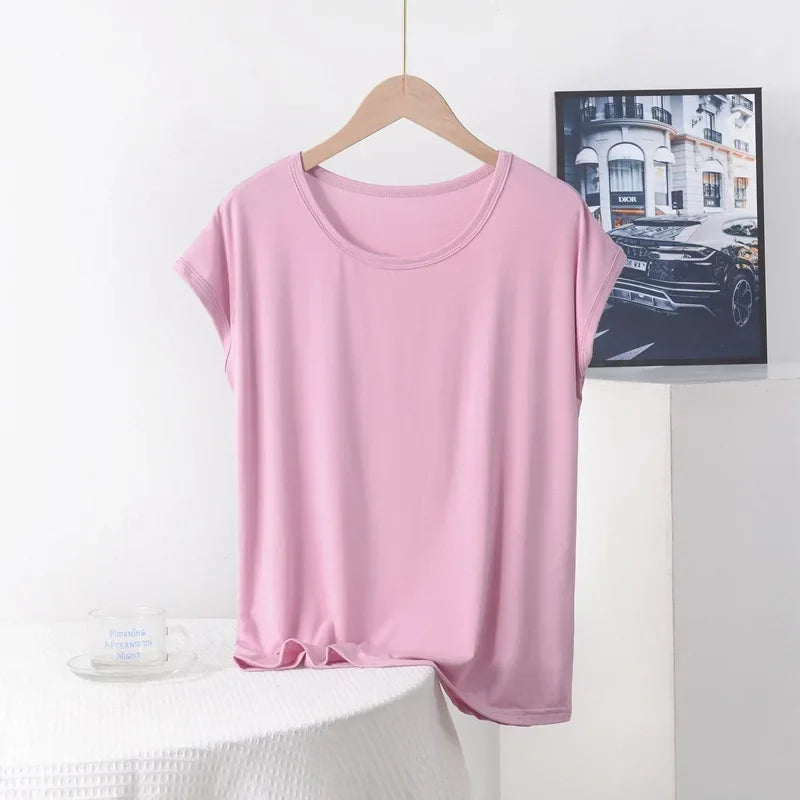 Plus size Summer women's Tshirt O-Neck Modal Loose T-shirt Solid color Simple Tee Tops XL to 8XL Bottoming Tshirts all match