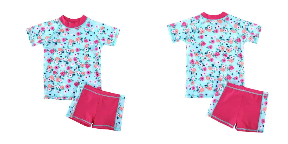 Wishere Girls Swimsuit Children's Rashguard Short Sleeves Baby Bathing Suit Kids Swimwear Summer Swimming Sunsuit