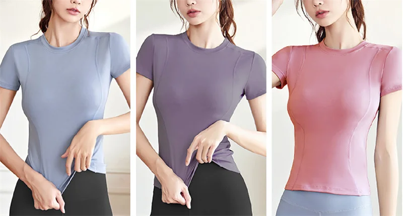 Aiithuug Short Sleeve Yoga Shirts Running Shirt Gym Workout Quick Dry Soft Tops Compress Sports T Shirt Simple Elastic Crop Top