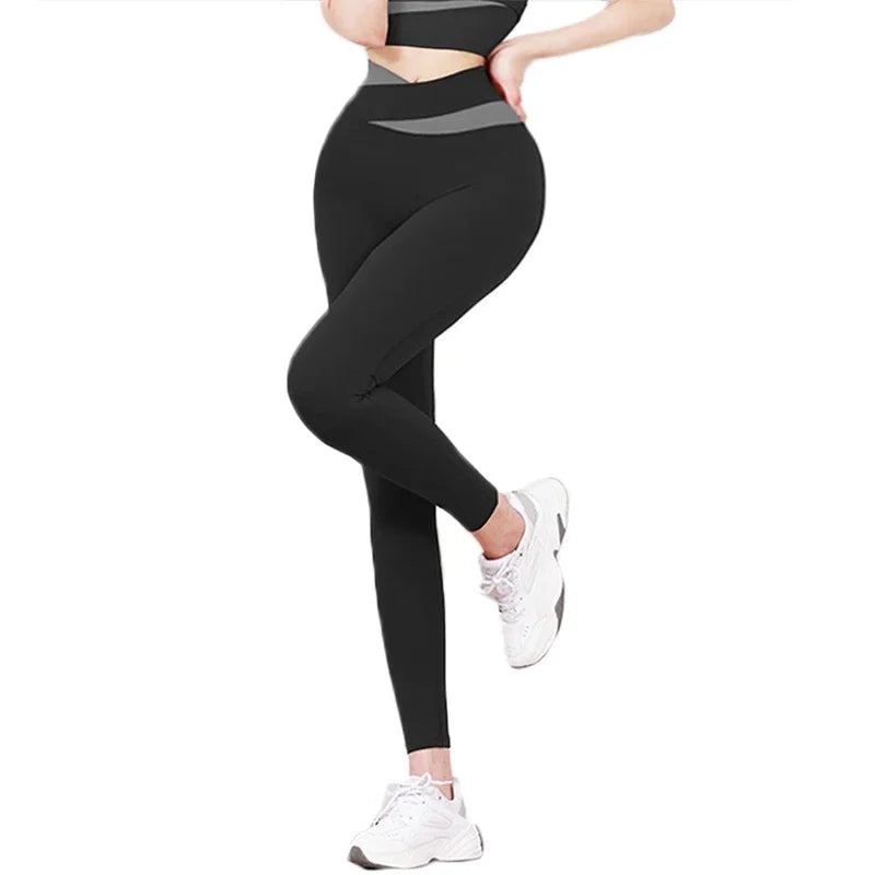 Aiithuug High Waist Tummy Control Yoga Leggings Gym Legging Stretchy Running Leggings Women Cross Waist Fitness Sports Legging