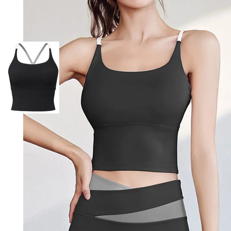 PofyBofy Build-in Bra Yoga Crop Top Sleeve Gym Tank Top Women Workout Bra Tanks Fitness Bra Tanks Yoga Crop Tops Crisscross Back