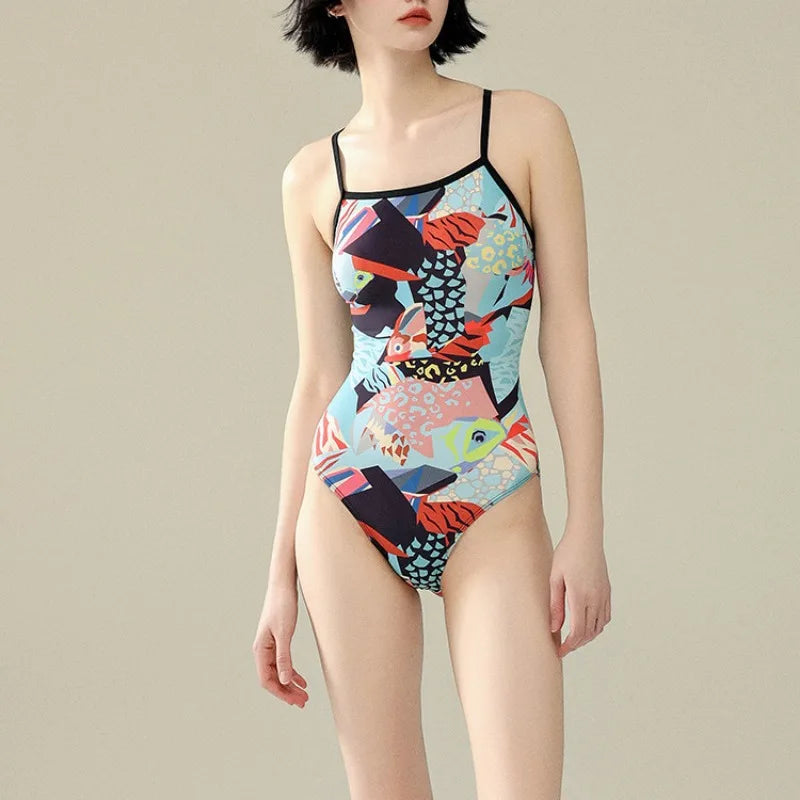 Swim Racing One-piece Swimsuit Women Bikini Professional Train Swimming Pool Exclusive Chlorine Resistant Swimwear No Chest Pad