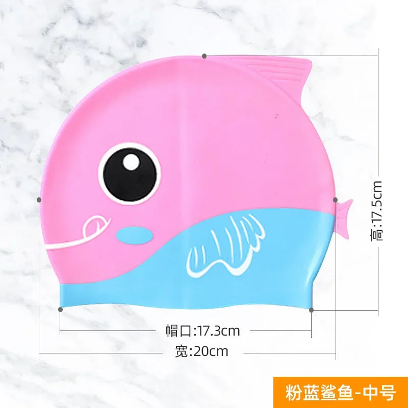 Cartoon Cute Fish Shark Silicone Swimming Cap for Children Protect Ears Swim Hat for Boys Girls Kids Swimming Pool Accessories