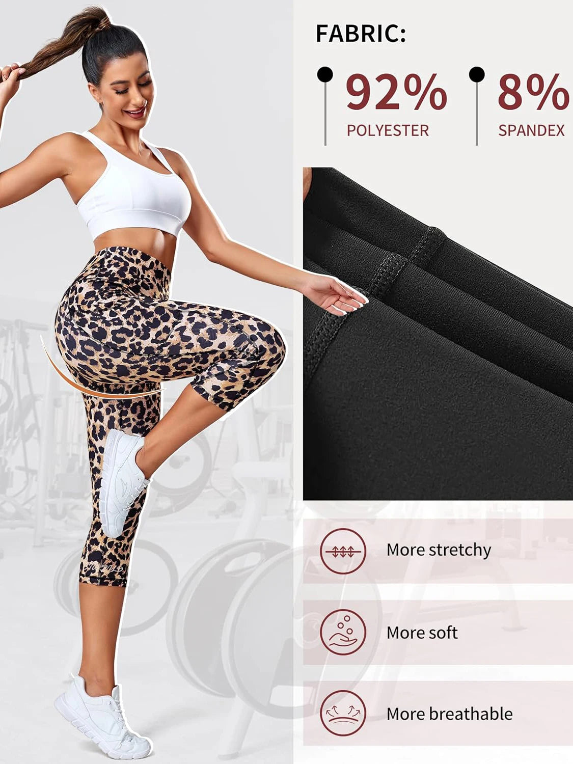 3/4 Sport Pants Women Pockets Capris Pant Leopard Female Leggings Fitness Gym High Waist Leggins Cropped Leggings