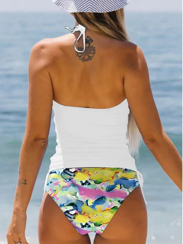 Women's Double Strap Swimsuit Comfortable Vacation Beach Tankini Short Dandelion Print Bikini S-6XL