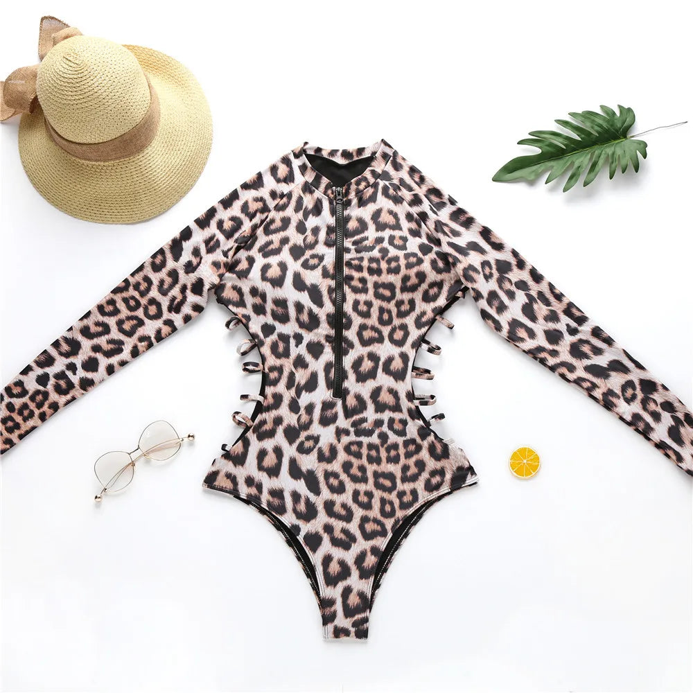 Surfing Sport Long Sleeves Swimsuit For Women Floral Printed High Quality Swimwear Patchwork Bathing Suit Tropical Summer
