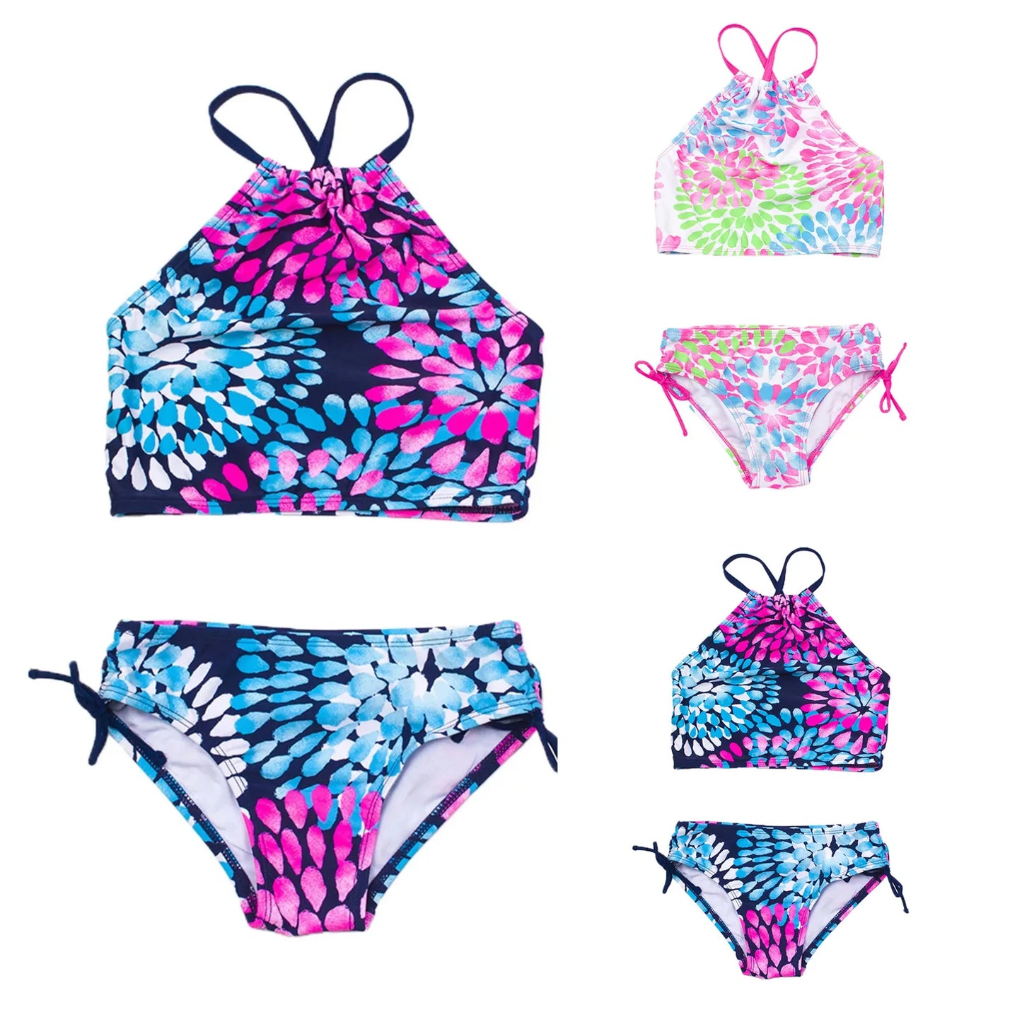 Girl Swimwear Split Water Drop Print Drawstring Bikini Bottoms Suit 3-14 Years Old Swimsuit Kids Girl
