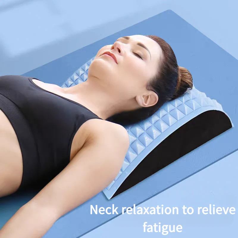 Lumbar device for physical stretching and massage relaxation of waist and back, yoga spine corrector for back opening pillow.