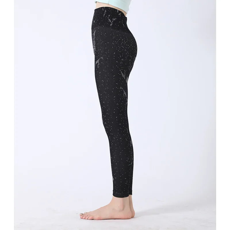 Black Splashed Ink Yoga Pants Personality Matched Butt Lifting Running Fitness Long Pants Fashion Simple Tight Sports Pants