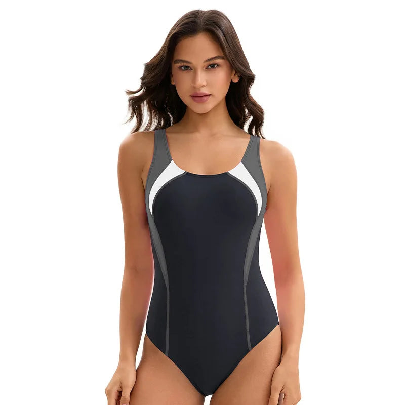 Multi Colors Block Women's One Piece Athletic Swimsuits Sport Bathing Suit Racerback Swimwear for Ladies Bathers Pool Training