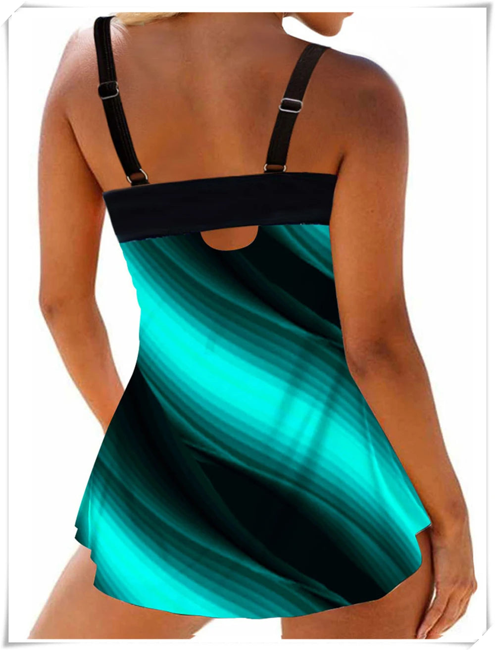 Floral Printed Tankini Two Piece Swimsuit Women Strap Swimwear Female Sports Summer Shorts Bathing Swimming Suit Beachwear