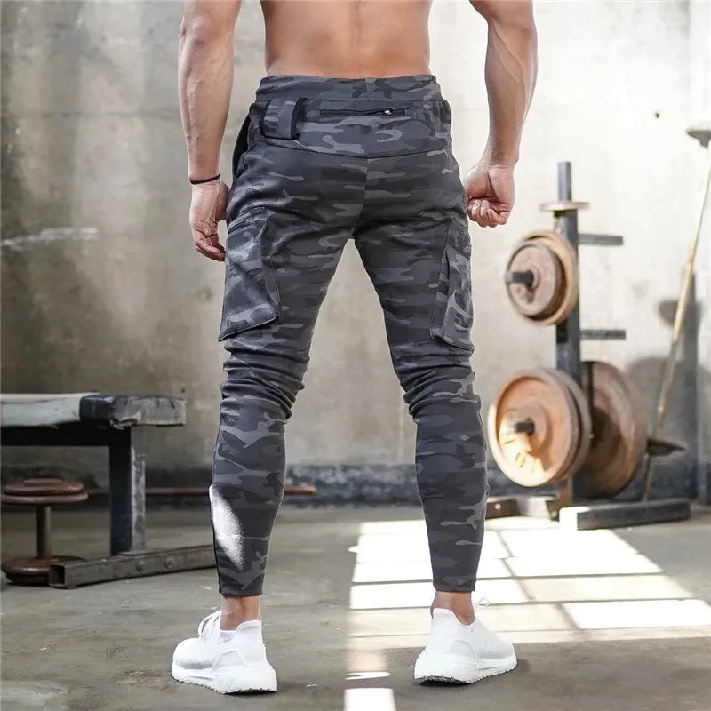 Sweatpants Men's Gym Fitness Pants Men's Running Jogging Training Tight Sports Cargo Pants Pocket Decoration