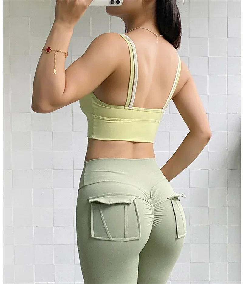 PofyBofy Womens Scoop Neck Longline Sports Bra - U Back Adjustable Straps Workout Crop Tank Top 2 in 1 Longline Workout Yoga Bra
