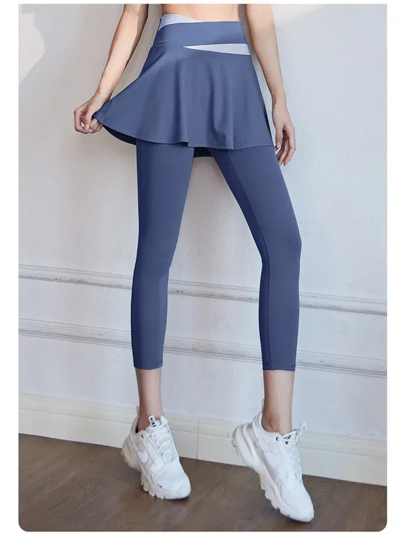 Aiithuug Tennis Skorts Cross-waist Skirted Legging Yoga Legging with Skirts Tennis Leggings Soft Stretchy Tennis Dresses Running