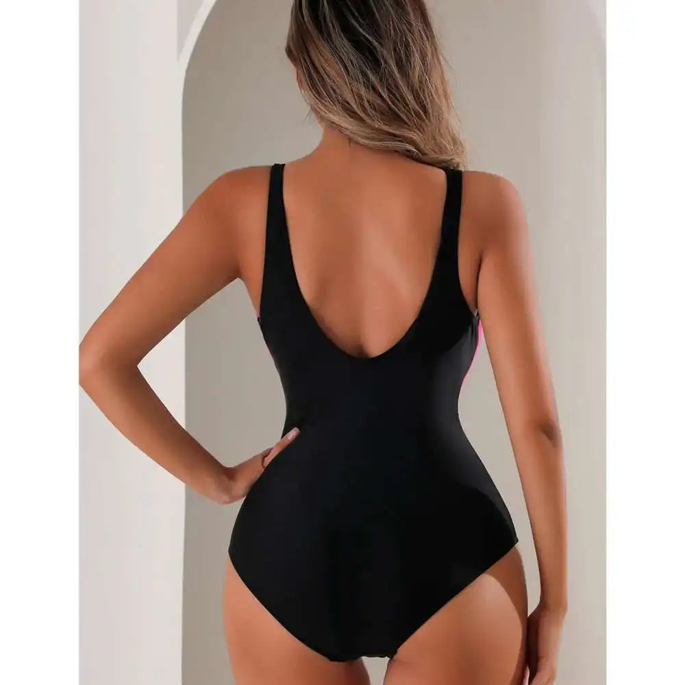 Patchwork Swimsuits Closed Women's One-Piece Swimwear Push Up Swim Wear Bodysuit Bathing Suits Beachwear Pool Bather
