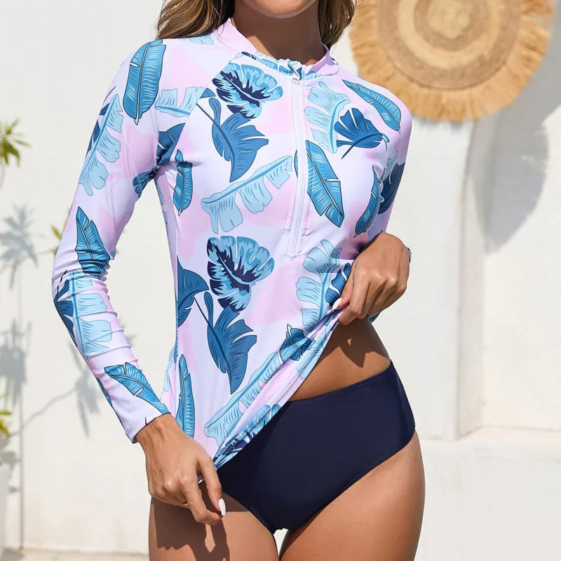 Women's Swimsuit Tankini Set Female Long Sleeves Swimwear Surfing Sports Pool Beachwear Two-Piece Bathing Suits With Shorts