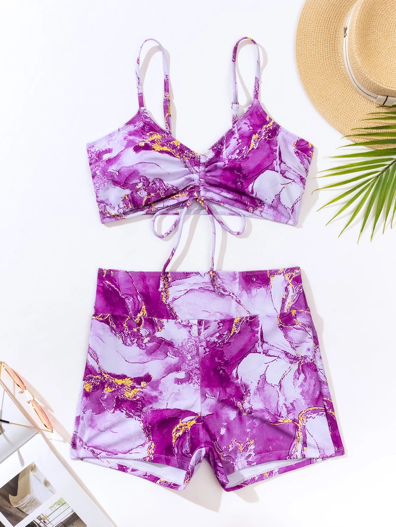 Strappy Bikini Women High Waist Swimsuit Tie Dye Drawstring Swimwear Female Bathers Bathing Swimming Swim Suit Beachwear