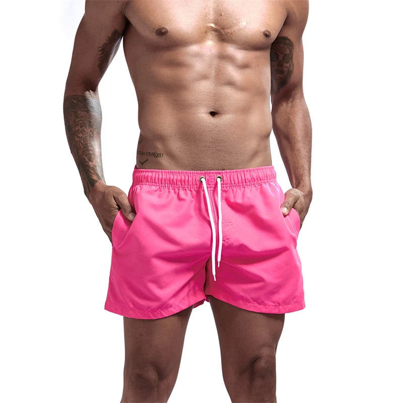 Mens Swim Trunks with Mesh Lining Side Pockets Solid Beach Shorts Quick Dry Lightweight Drawstring Board Shorts Summer Swimwear