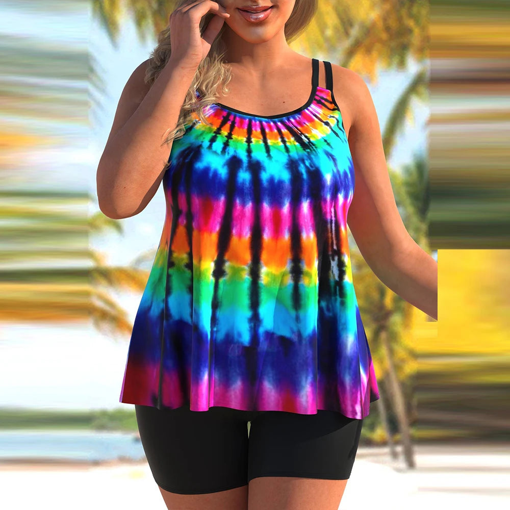 3XL 4XL 5XL Plus Size Tankini Two Piece Women Swimsuit Vacation Beach Swimming Suit