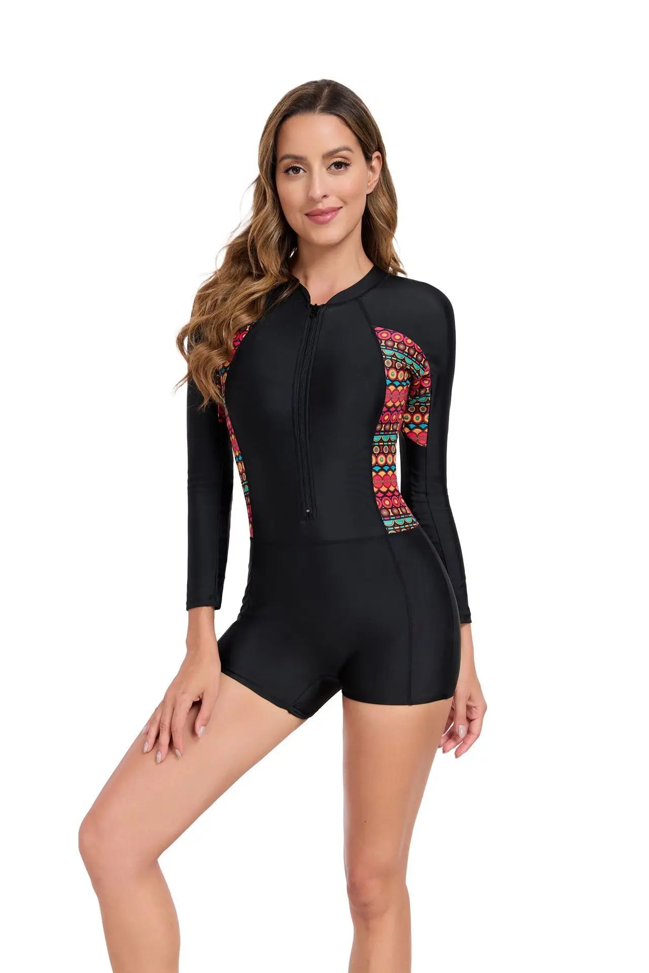 Zipper Patchwork One Piece Swimsuits Closed Long Sleeve Swimwear Sports Surfing Women's Swimming Bathing Suits Beach Bather