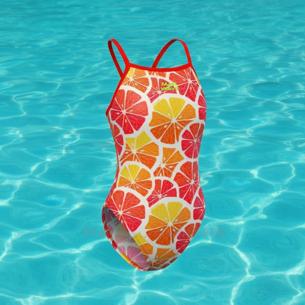 Printed Thin-Strap Open-Back One-Piece Training Swimsuit