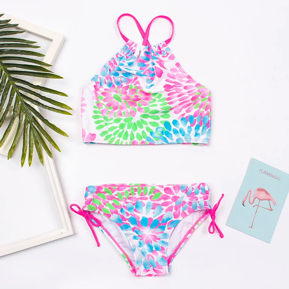 7-14Year Rainbow Print Child Bikini Set 2024 Girls Swimsuit Swimwear For Kids Summer Brazilian Teen Baby Swimming Suit Set 2