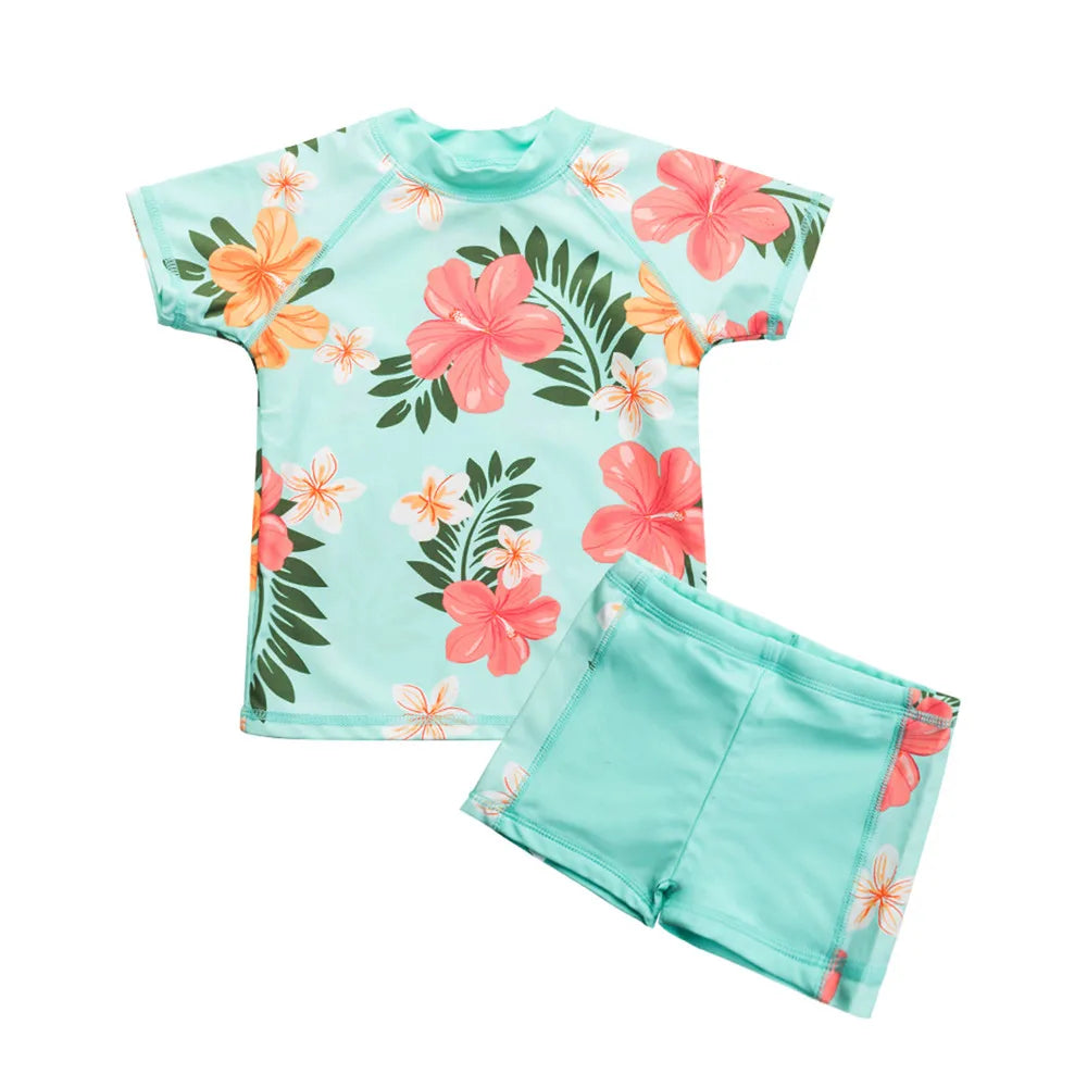 Wishere Girls Swimsuit Children's Rashguard Short Sleeves Baby Bathing Suit Kids Swimwear Summer Swimming Sunsuit