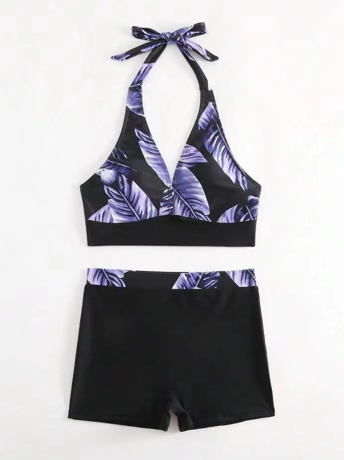 Push Up Bikinis Set Swimwear Women Leaf Print Swimsuit Summer Beach Wear Tankini Bathing Suit
