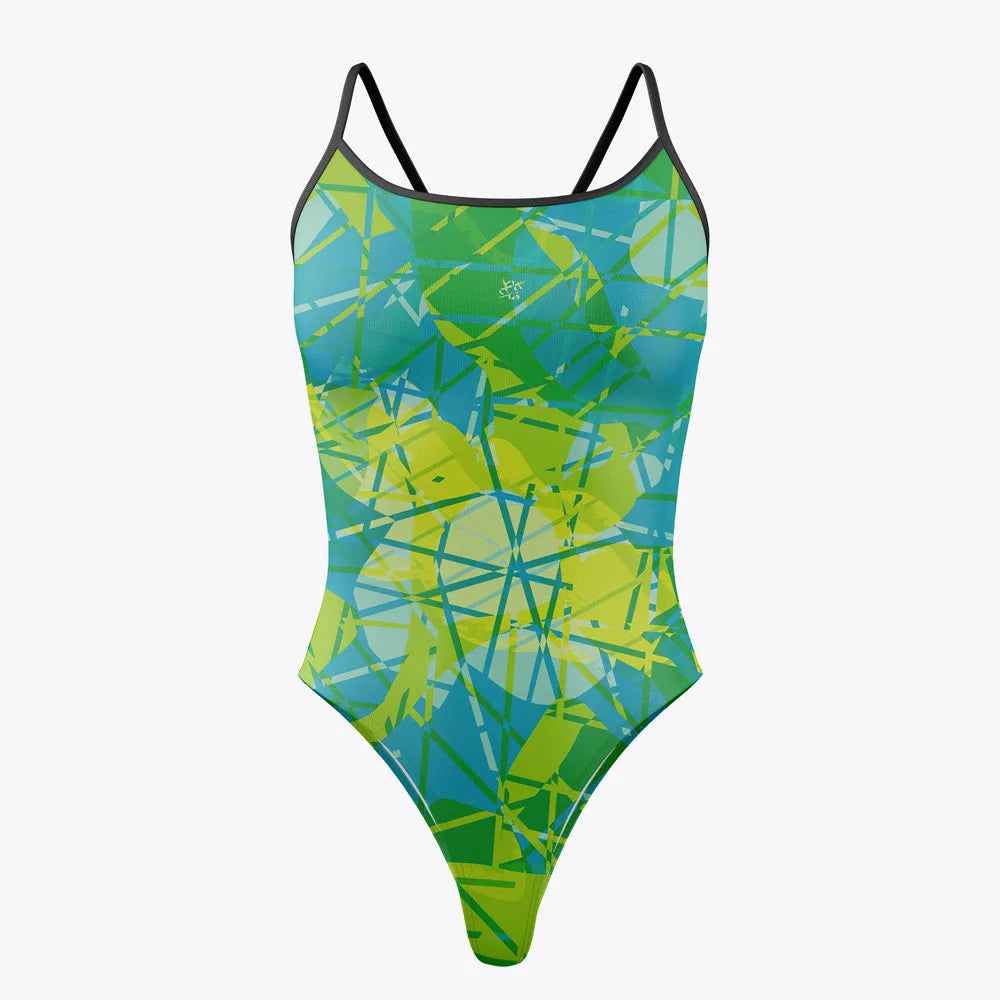 High Cut Multi Coloured One Piece Swimsuit Women Swimwear Summer Swimming Pool Training Swimsuit