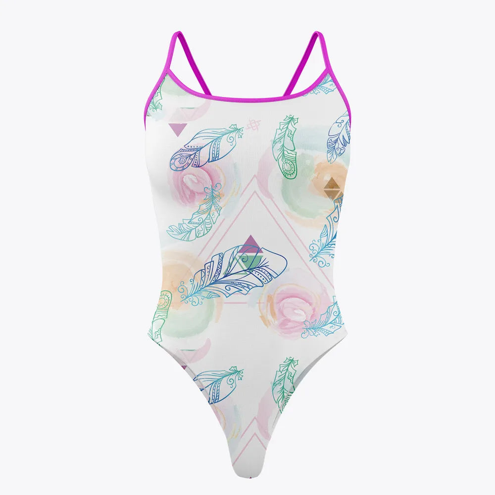 High Cut Multi Coloured One Piece Swimsuit Women Swimwear Summer Swimming Pool Training Swimsuit