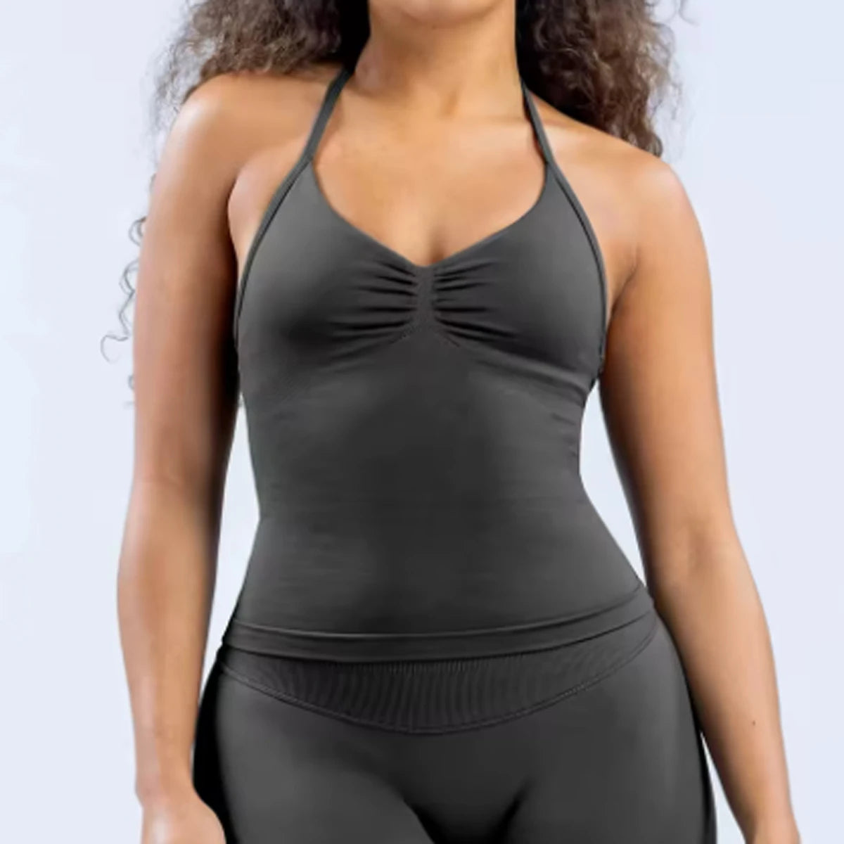 Longline Strappy Top Women Halterneck Yoga Top Shirts Seamless Workout Gym Top Fitness Sweatshirts Gym Clothing