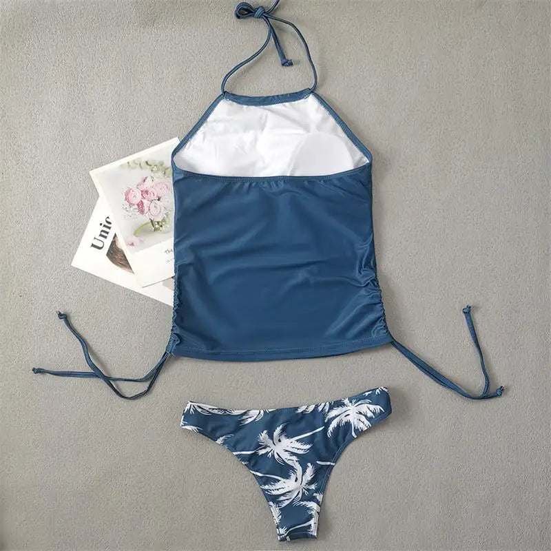 Women's Bathing Suit Coconut Drawstring Side Halter Neck Tankini Set Summer Beach Wear Cute Swimwear Women Swimsuit Bikini