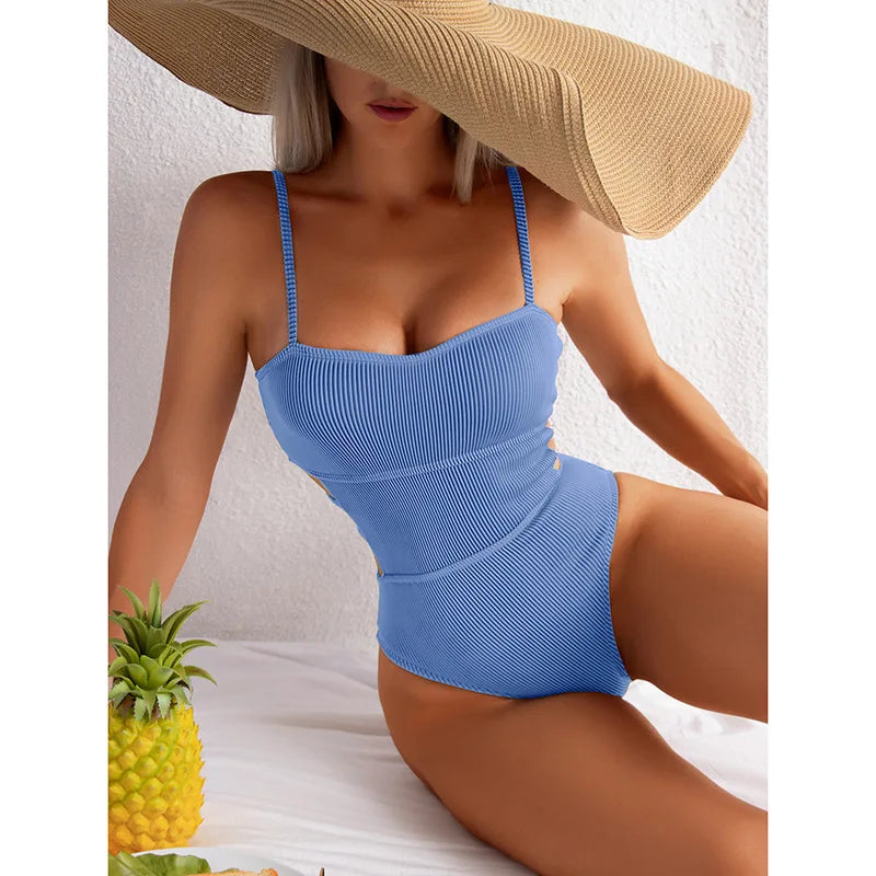 Swimsuit One Piece Solid Swimwear Women One-piece Bathing Swim Suit Female Padded Beach Wear Swimming Summer