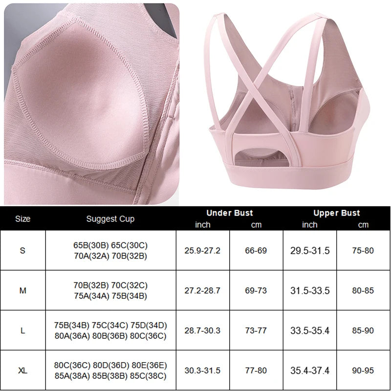 Aiithuug Front Zipper Crisscross Yoga Bra With Built In Cup Women's Strappy Wirefree Sport Gym Pilates Bra High Impact Underwear