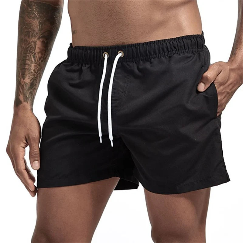 Mens Swim Trunks with Mesh Lining Side Pockets Solid Beach Shorts Quick Dry Lightweight Drawstring Board Shorts Summer Swimwear