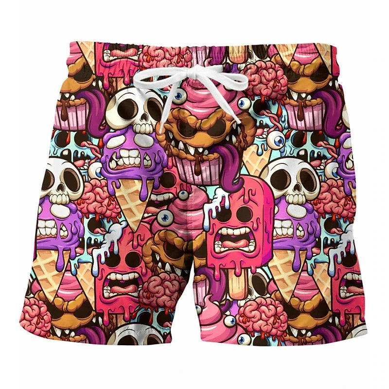 Ice Cream 80s 90s 3d Printed Surfing Board Shorts Cool Summer Street Hip Hop Swim Trunks For Men Vacation Beach Ice Shorts