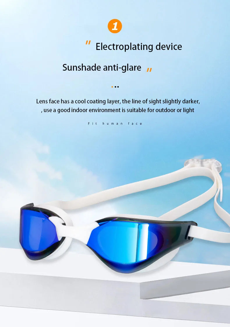 Professional Adult Swim Goggles Waterproof Fog-proof Racing Goggles Men Women Cool Silver Plated Swimming Equip