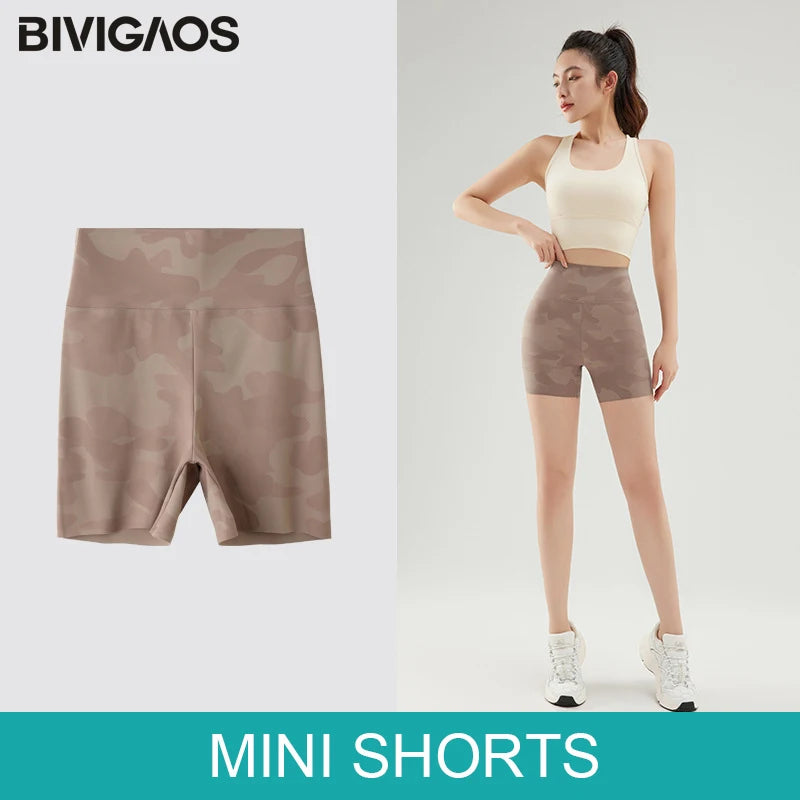 BIVIGAOS Summer Camouflage Green Sharkskin Biker Shorts Knee Length Short Leggings Women Casual Sports Cycling Shorts